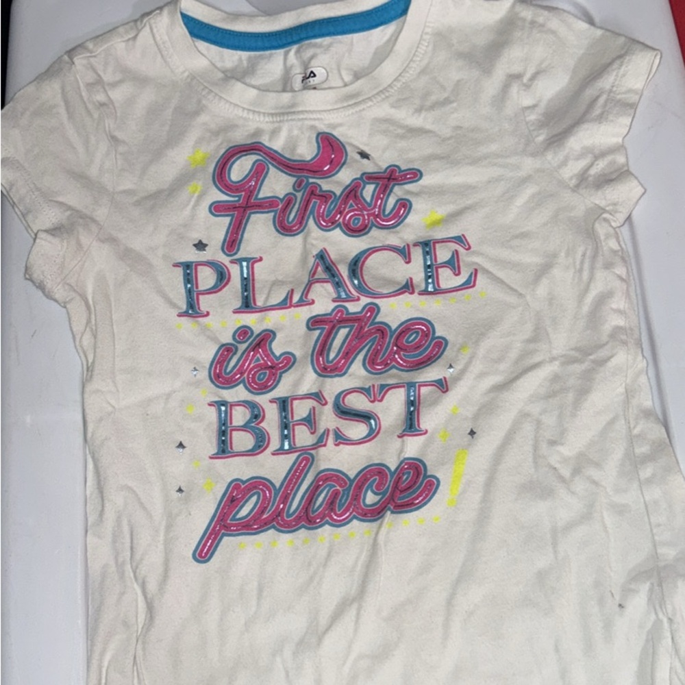 Kids Graphic Tee - White with Pink and Blue Accents